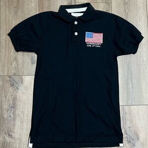 Normandy June 6, 1944 Black Polo Shirt with Flag Patch NWOT